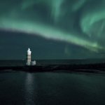 Aurora Drone Ocean Toward Lighthouse ID: 19150058